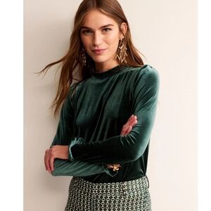 🆕 Boden Chatsworth Velvet Frill Long Sleeve Ruffled Top NWT